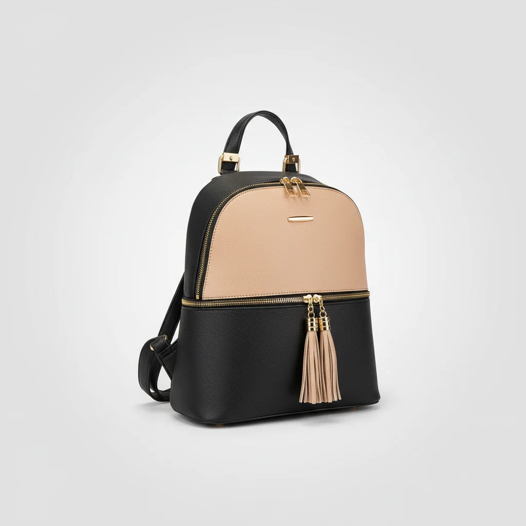 Petit sac à dos simili cuir beige et noir - Vue 8 - petit sac à dos