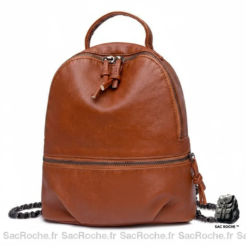 Petit sac à dos simili cuir chaînettes marron - Vue 1 - petit sac à dos