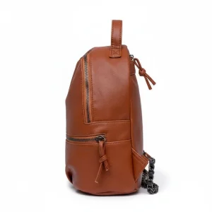 Petit sac à dos simili cuir chaînettes marron - Vue 2 - petit sac à dos