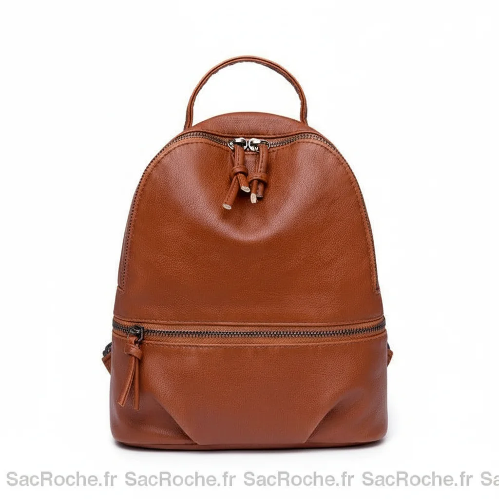 Petit sac à dos simili cuir chaînettes marron - Vue 5 - petit sac à dos