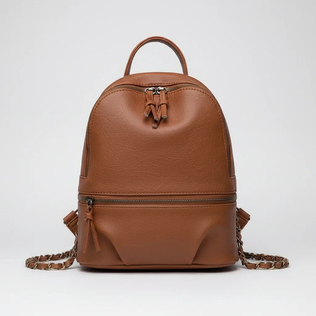 Petit sac à dos simili cuir chaînettes marron - Vue 6 - petit sac à dos
