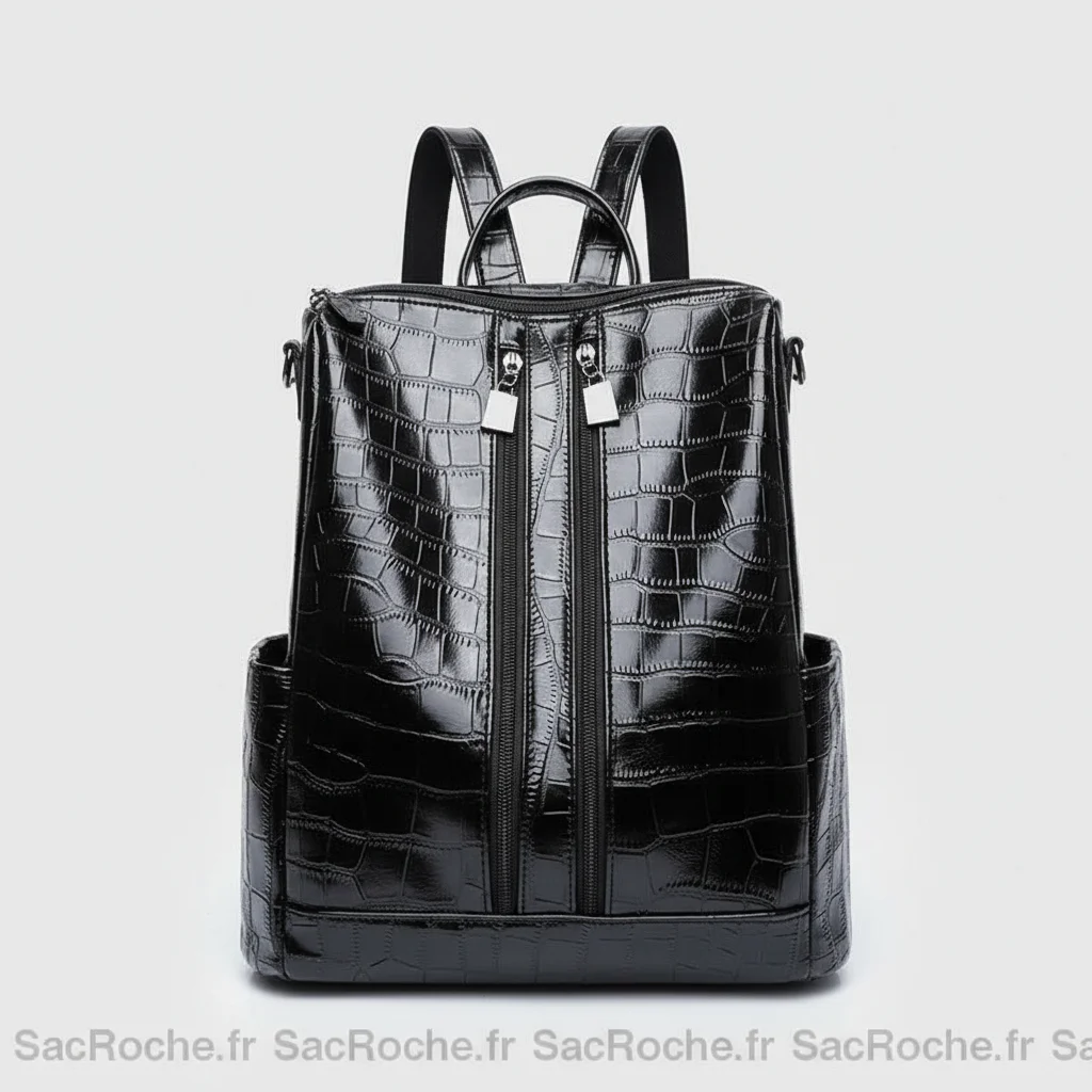 Petit sac à dos simili cuir croco noir - Vue 1 - petit sac à dos