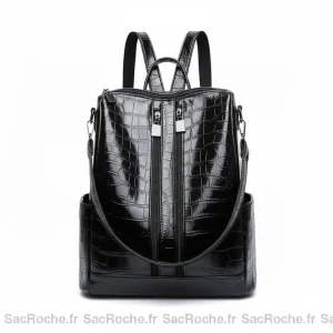 Petit sac à dos simili cuir croco noir - Vue 2 - petit sac à dos