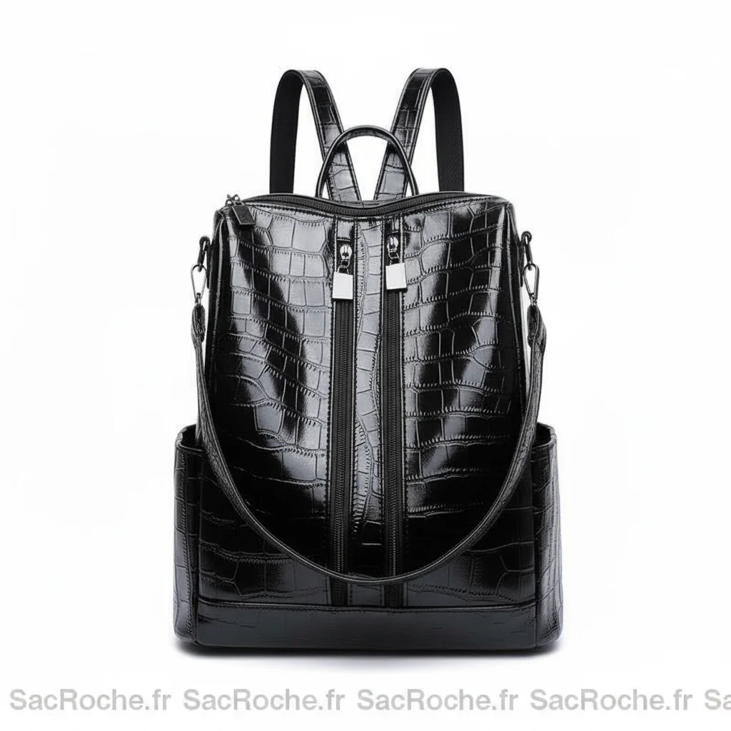 Petit sac à dos simili cuir croco noir - Vue 2 - petit sac à dos