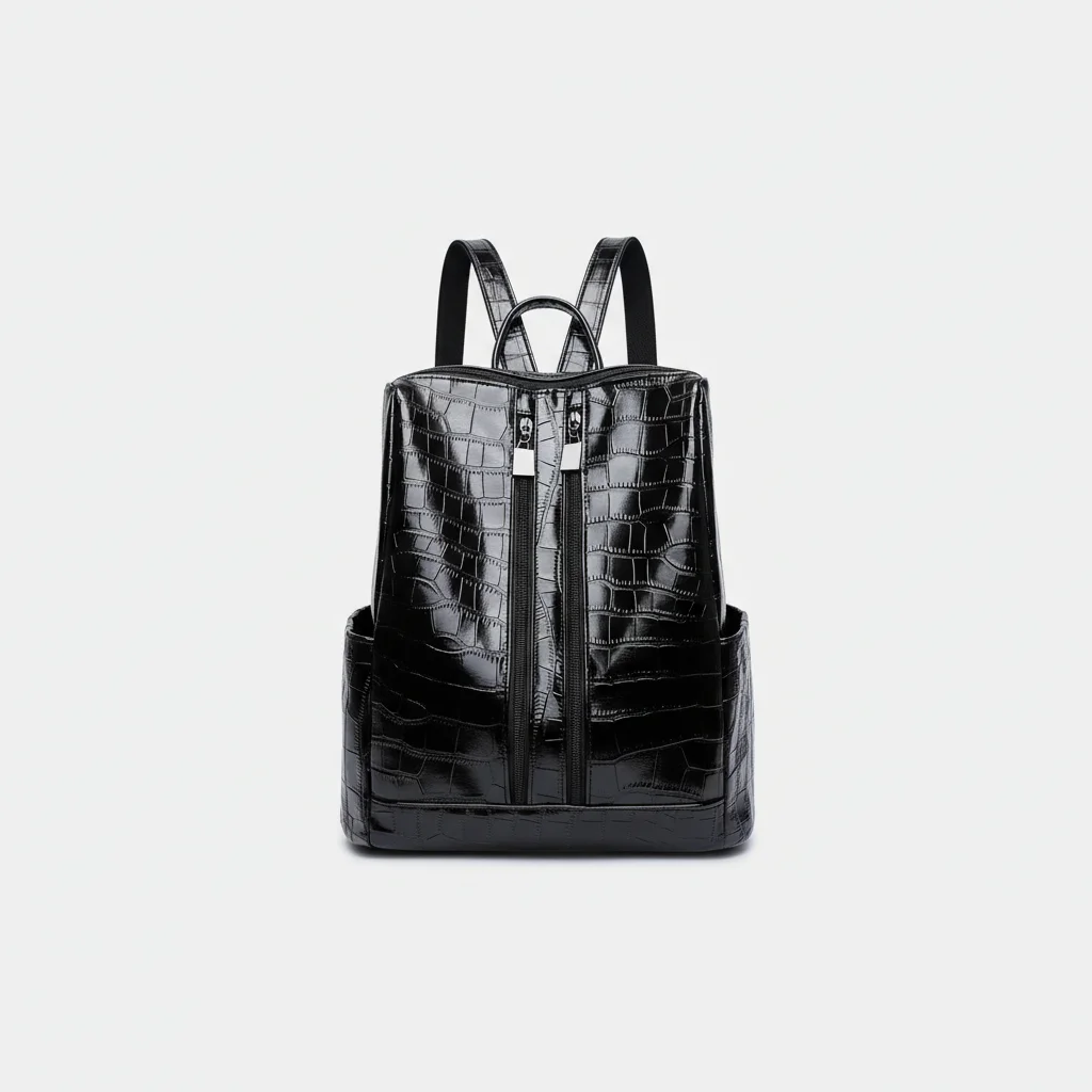 Petit sac à dos simili cuir croco noir - Vue 3 - petit sac à dos