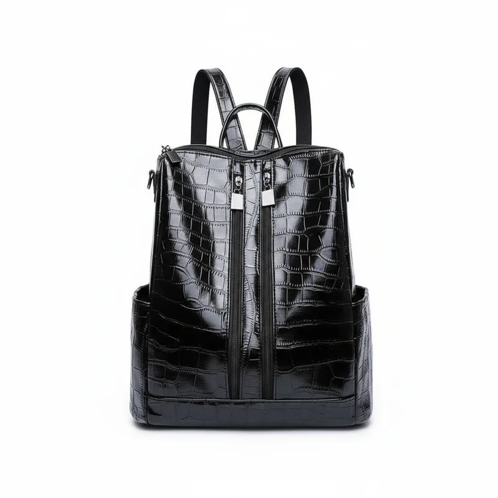 Petit sac à dos simili cuir croco noir - Vue 4 - petit sac à dos