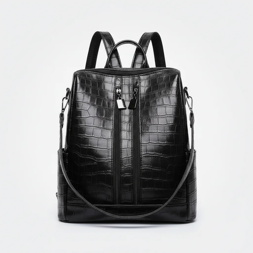 Petit sac à dos simili cuir croco noir - Vue 6 - petit sac à dos