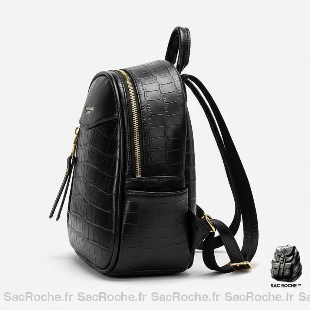 Petit sac à dos simili cuir crocodile noir - Vue 2 - petit sac à dos