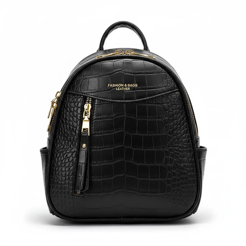 Petit sac à dos simili cuir crocodile noir - Vue 3 - petit sac à dos