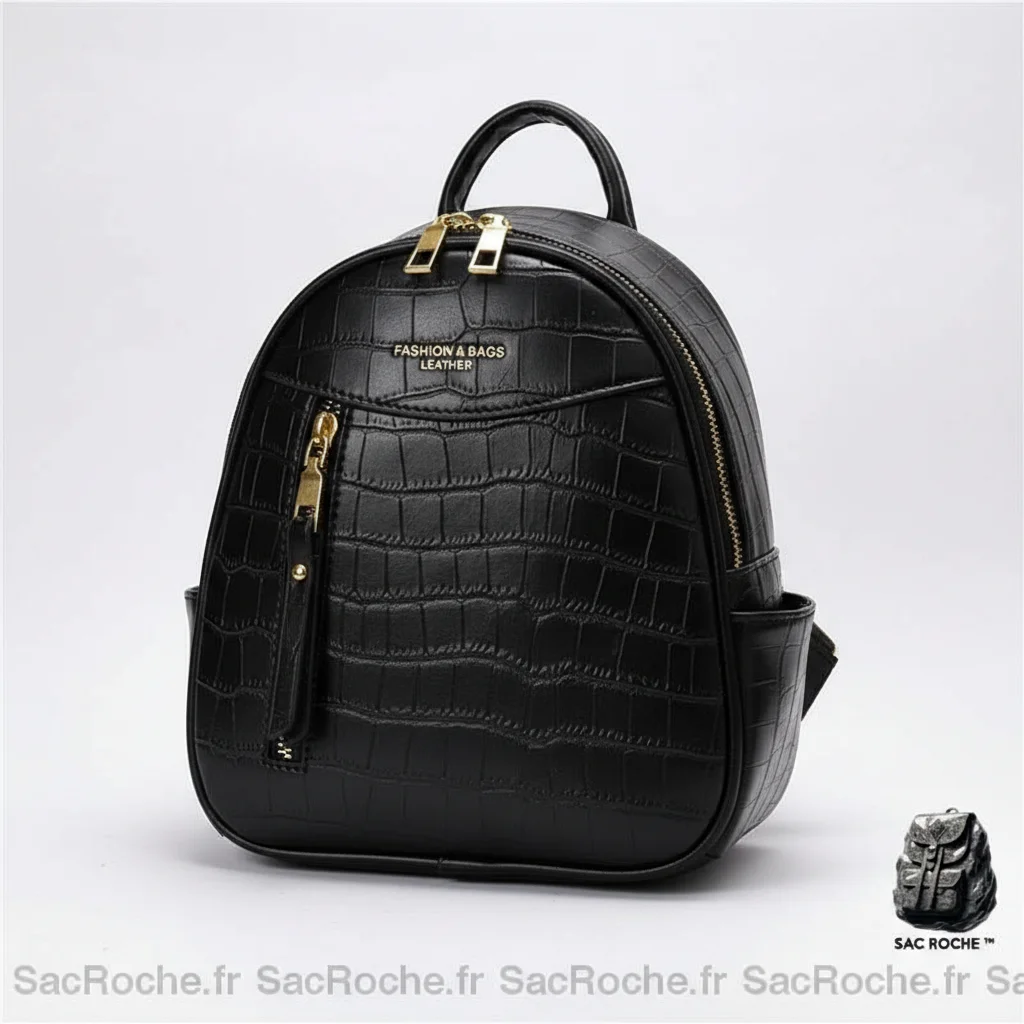 Petit sac à dos simili cuir crocodile noir - Vue 4 - petit sac à dos
