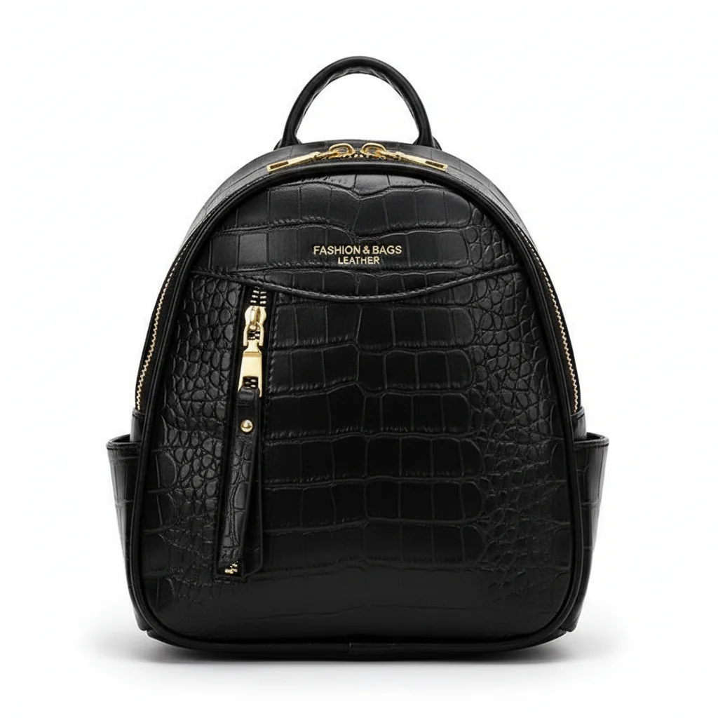 Petit sac à dos simili cuir crocodile noir - Vue 5 - petit sac à dos