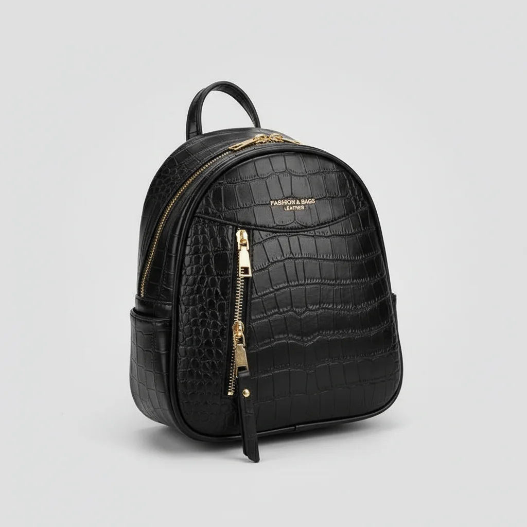 Petit sac à dos simili cuir crocodile noir - Vue 7 - petit sac à dos