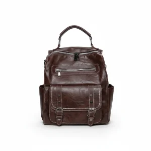 Petit sac à dos simili cuir marron vintage - Vue 1 - petit sac à dos