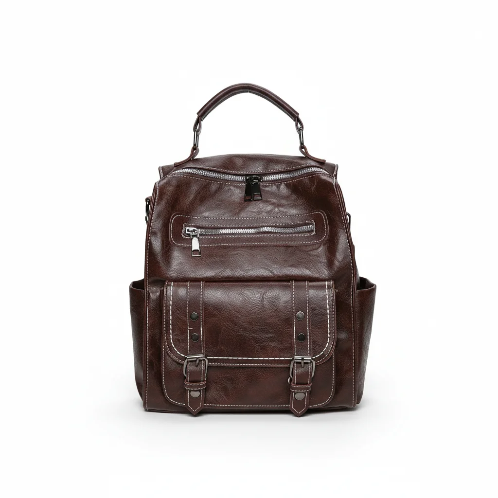 Petit sac à dos simili cuir marron vintage - Vue 1 - petit sac à dos