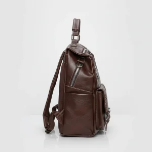 Petit sac à dos simili cuir marron vintage - Vue 2 - petit sac à dos