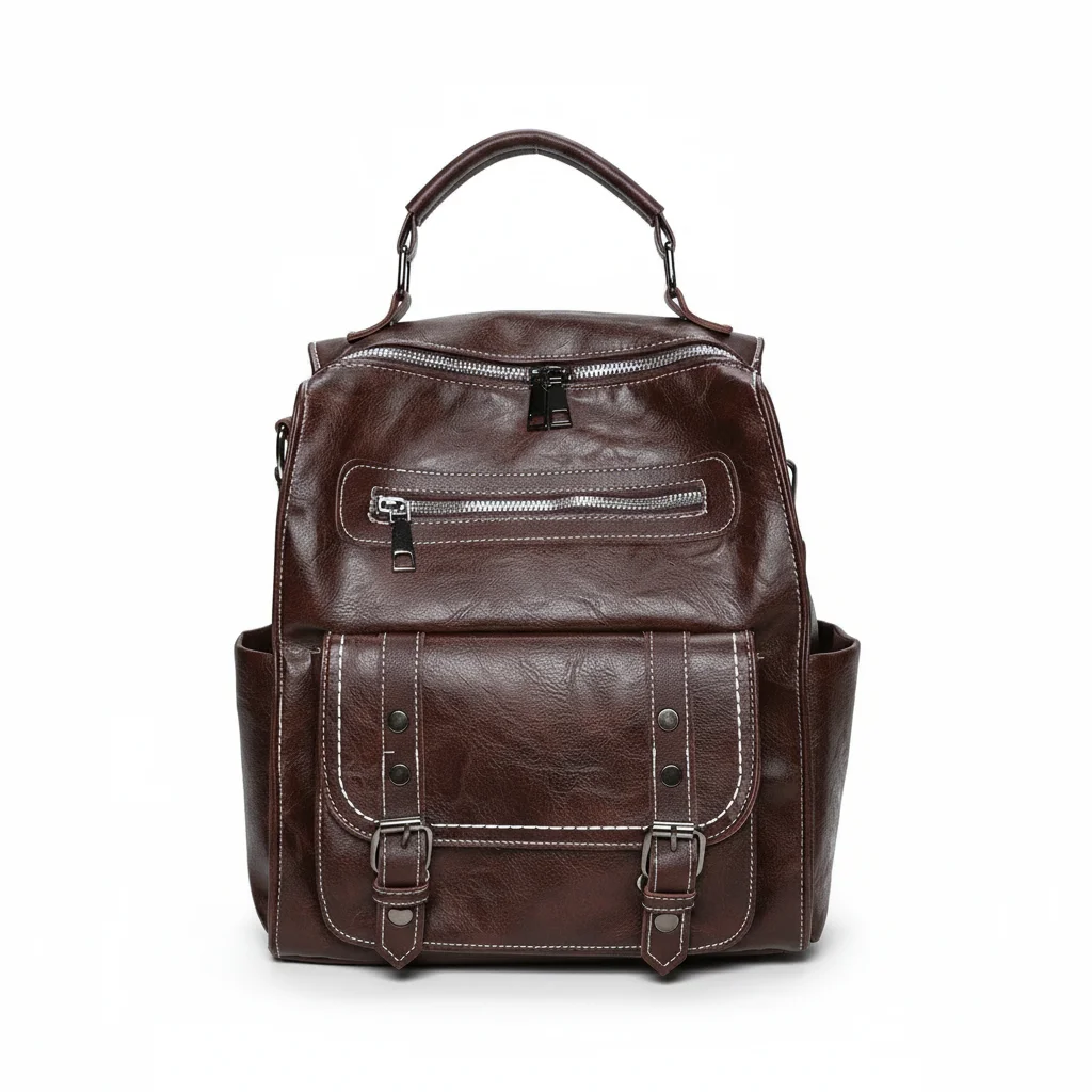 Petit sac à dos simili cuir marron vintage - Vue 3 - petit sac à dos