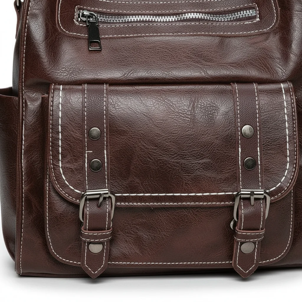 Petit sac à dos simili cuir marron vintage - Vue 4 - petit sac à dos