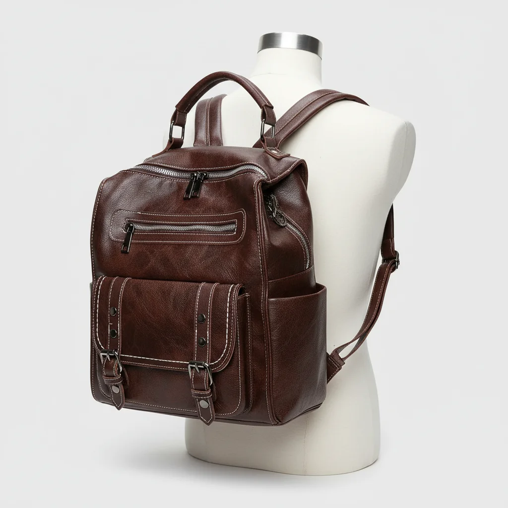 Petit sac à dos simili cuir marron vintage - Vue 5 - petit sac à dos
