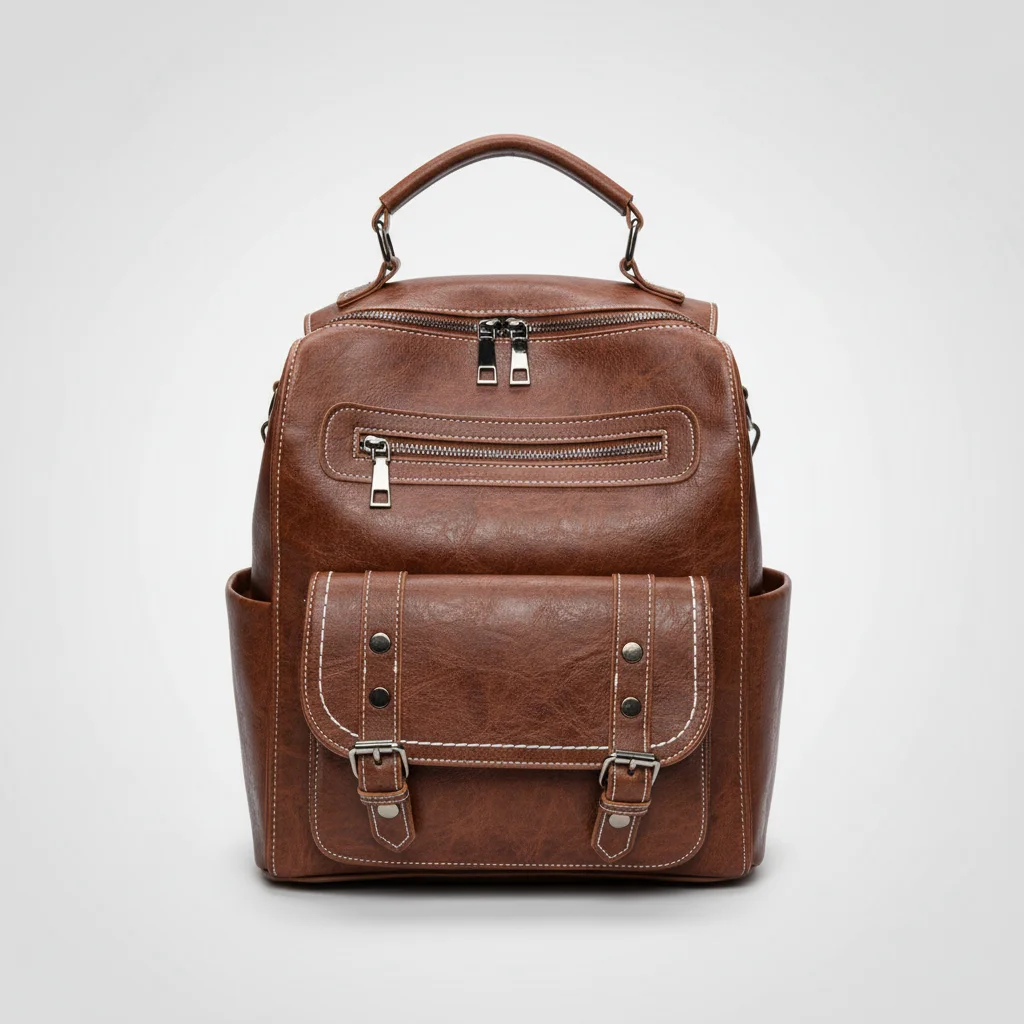 Petit sac à dos simili cuir marron vintage - Vue 6 - petit sac à dos