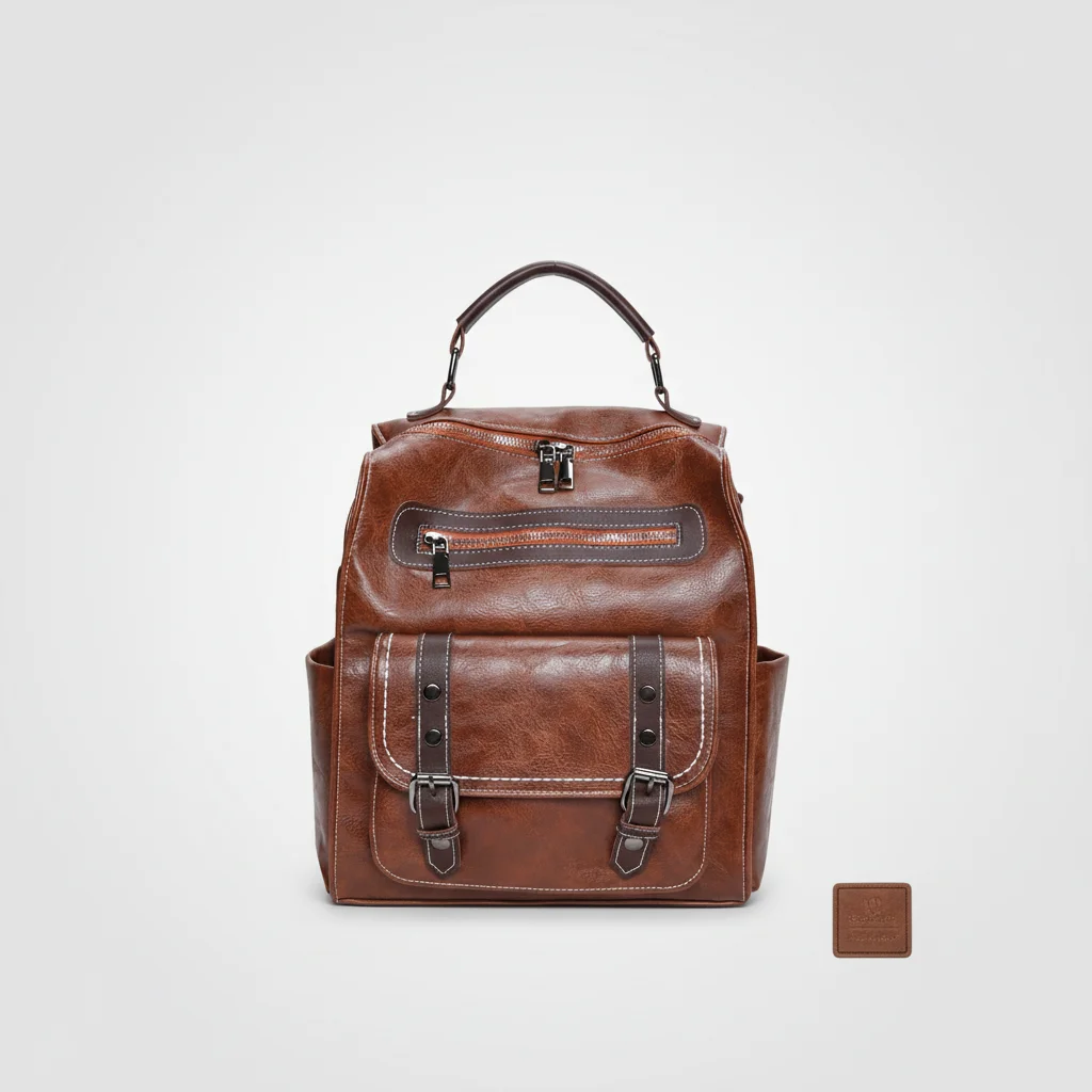 Petit sac à dos simili cuir marron vintage - Vue 7 - petit sac à dos