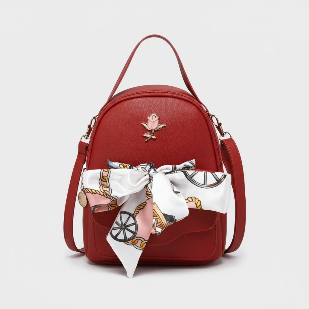 Petit sac à dos simili cuir rouge tendance - Vue 10 - petit sac à dos