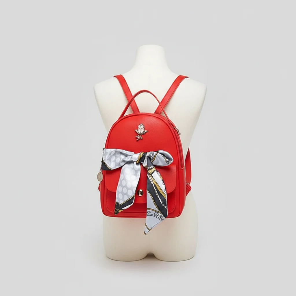 Petit sac à dos simili cuir rouge tendance - Vue 5 - petit sac à dos