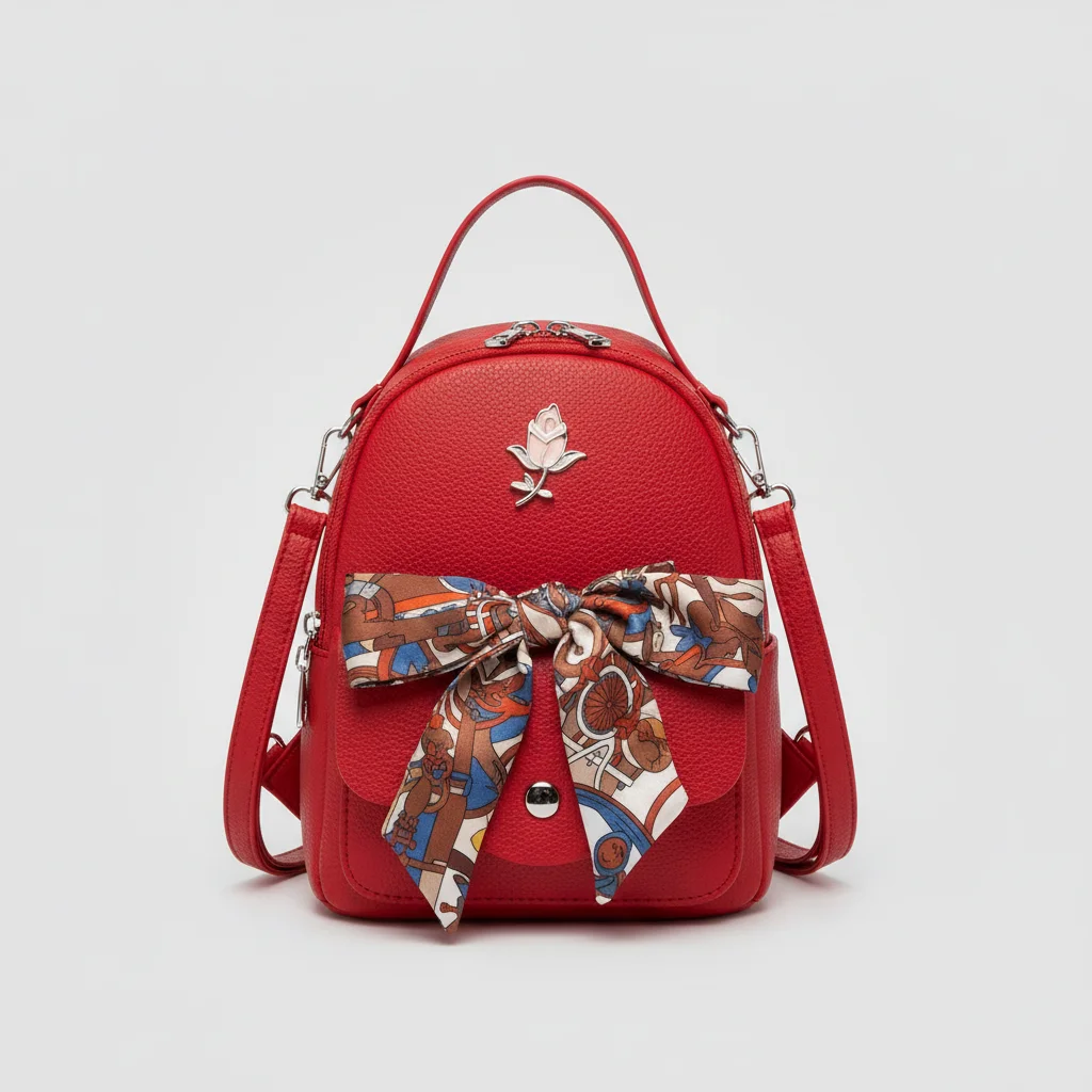 Petit sac à dos simili cuir rouge tendance - Vue 8 - petit sac à dos