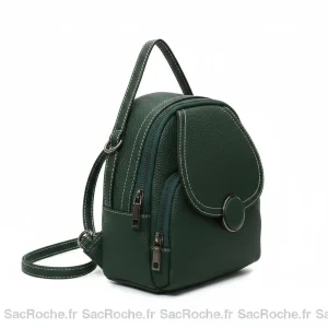 Petit sac à dos vert simili cuir compact - Vue 2 - petit sac à dos